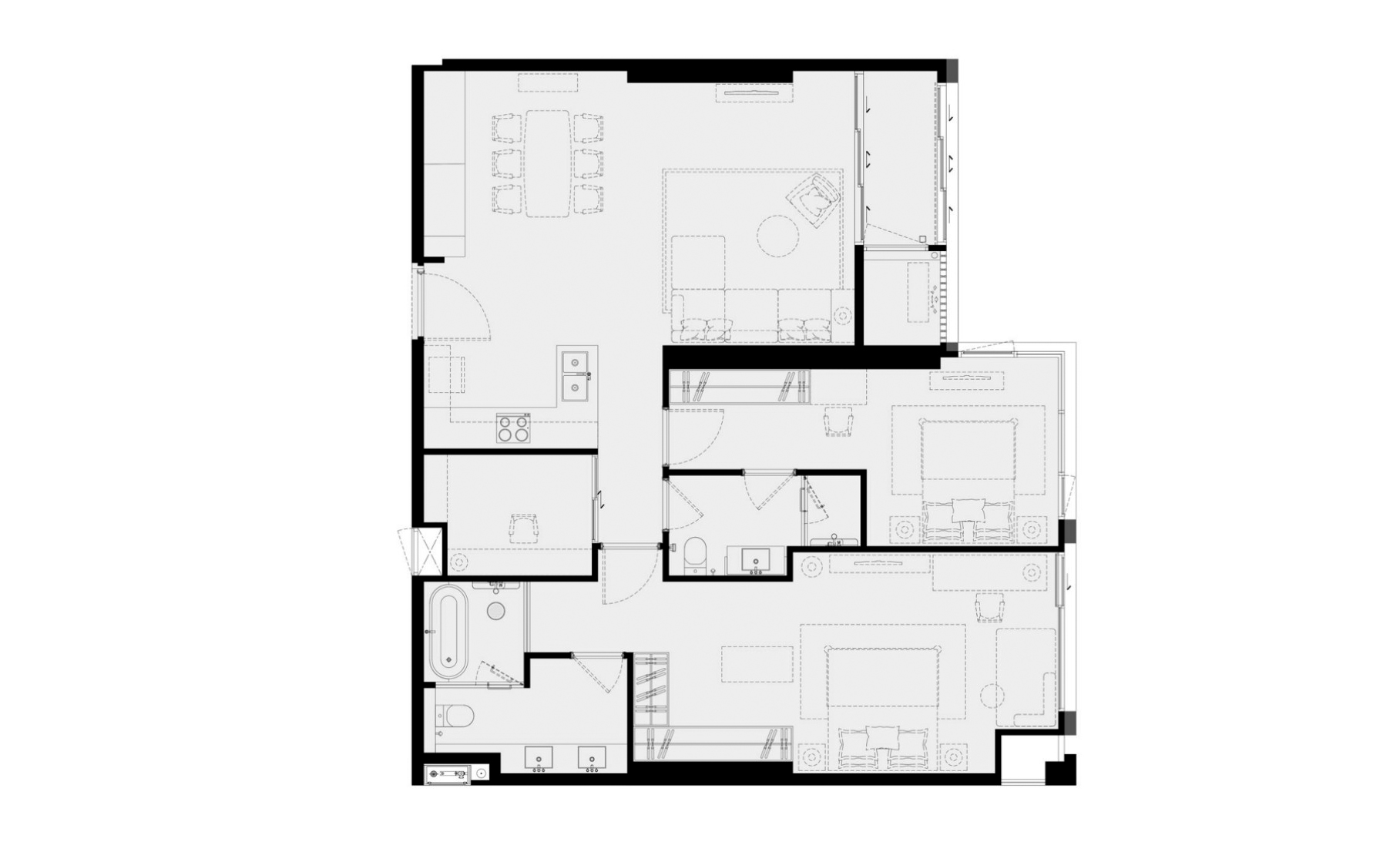 Apartment floor plan, 2 bedrooms in ROMM Convent No. 11008