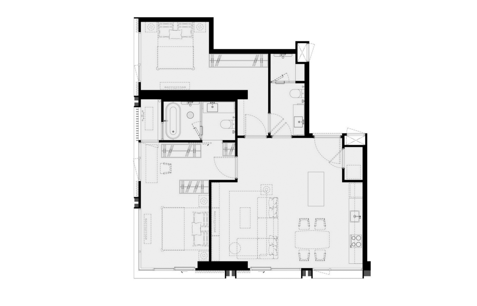 Apartment floor plan, 2 bedrooms in ROMM Convent No. 11007