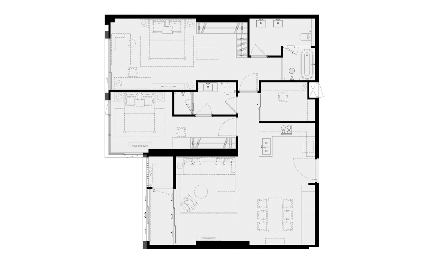 Apartment floor plan, 2 bedrooms in ROMM Convent No. 11010
